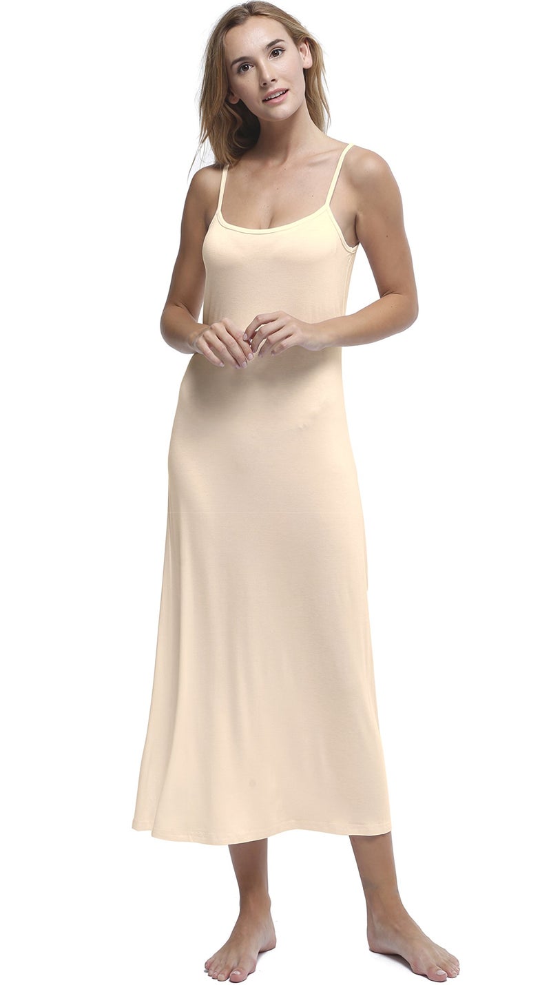 Papicutew Women's Long Full Cami Slip Dress Sleeveless Nightgowns (Nude, S) - Image 2